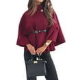 thumbnail image 1 of Ponchos con Mangas de Murciélago para Mujer, Abrigo Tipo Guisante, Cuello Alto, Capa, Chaqueta, Elegante Abrigo de Lana con Cinturón. Vino Tinto S, 1 of 7