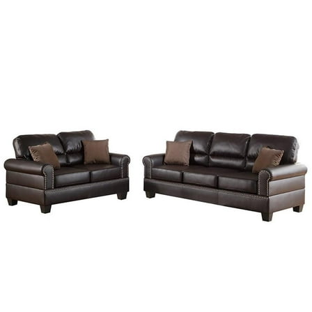 Pemberly Row 2 Piece Faux Leather Sofa and Loveseat Set in Espresso Color
