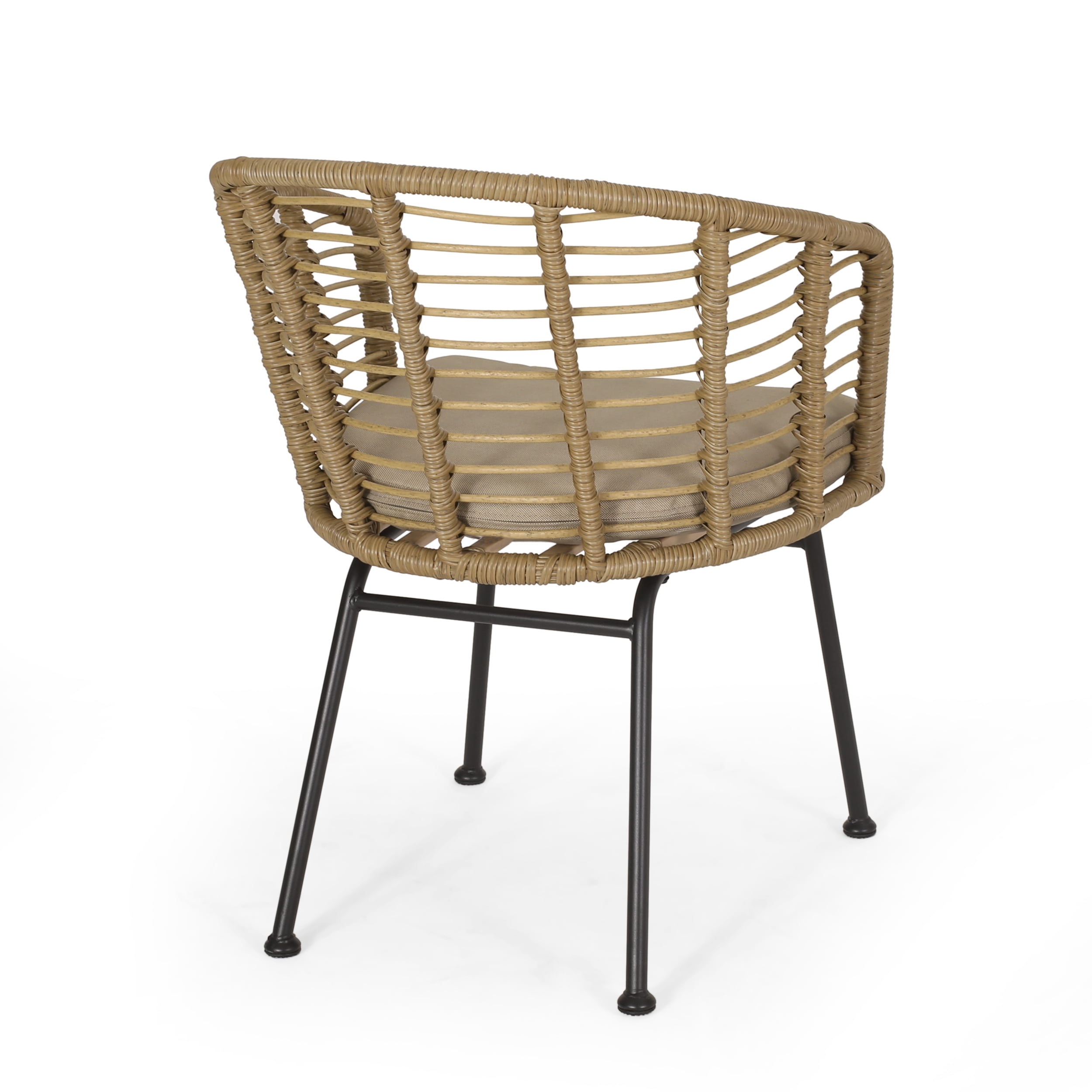 Sonnette Wicker Outdoor Chair with Water Resistant Cushion, Set of 2, Light Brown and Beige