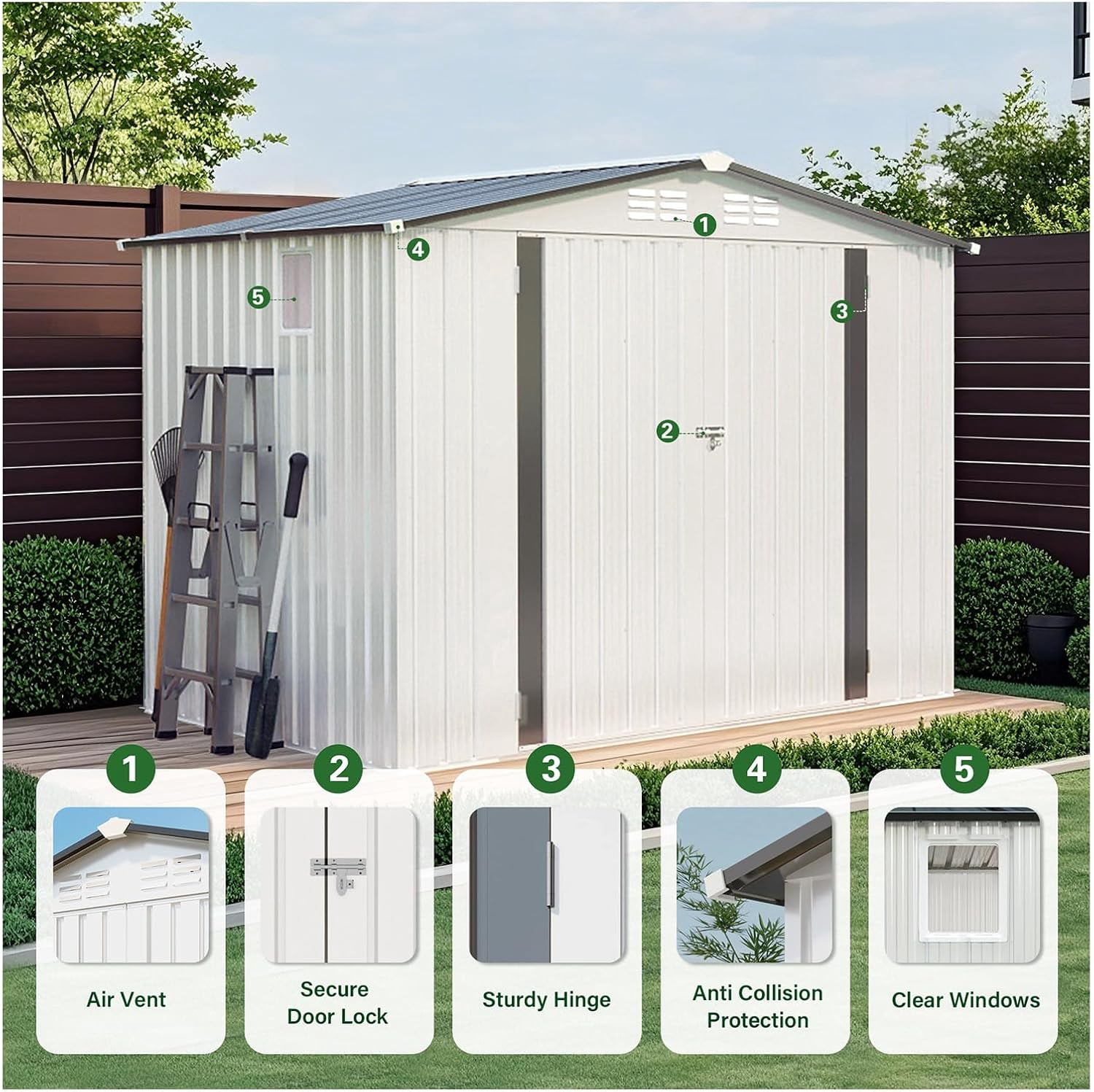 8X6FT Metal Storage Shed,Tool Shed with Peaked Roof, Outdoor Storage Shed with Clear Window and Lockable Door, Garden Shed for Garden, Backyard,Patio,Sundries