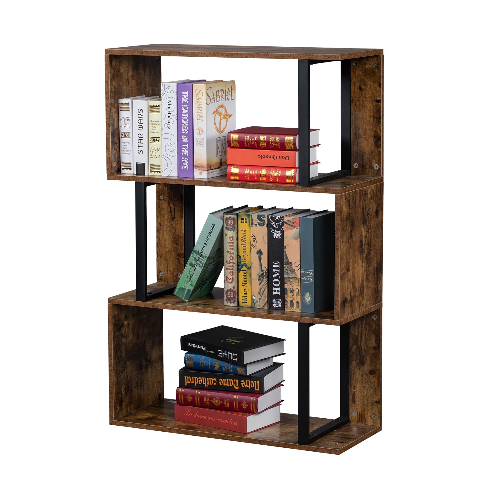 Kepooman Storage Cabinet Multifunctional Industrial S-Shaped Z-Shelf Bookshelves with 3 Storage Cabinet for Bedroom, Living Room, Study, Balcony, Rustic Brown Cabinet Organizers and Storage Kepooman Storage Cabinet Multifunctional Industrial S-Shaped Z-Shelf Bookshelves with 3 Storage Cabinet for Bedroom, Living Room, Study, Balcony, Rustic Brown Cabinet Organizers and Storage