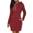 thumbnail image 3 of Fashion Sweatshirt Dresses for Women Pocket Hooded Casual Dress Solid Color Long Sleeve Mini Dress, 3 of 5