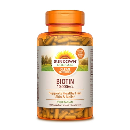 Sundown Naturals Vegetarian Biotin Dietary Supplement Capsules, 10,000mcg, 120 (Best Biotin Supplement For Hair)