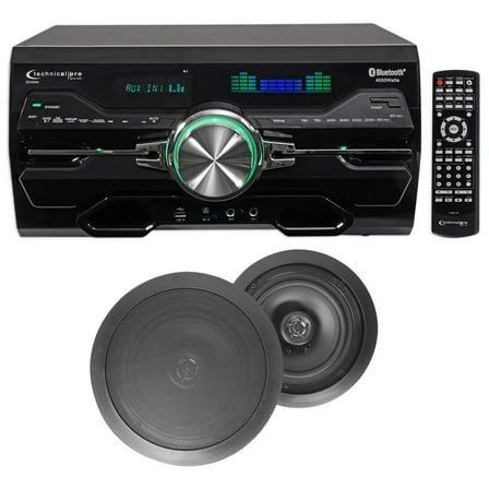 DV4000 4000w Home Theater DVD Receiver 2) 8" Black Ceiling Speakers