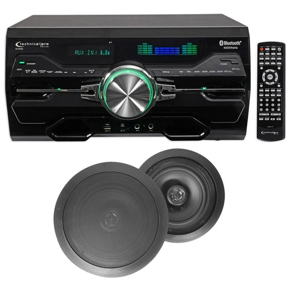 DV4000 4000w Home Theater DVD Receiver 2) 8" Black Ceiling Speakers