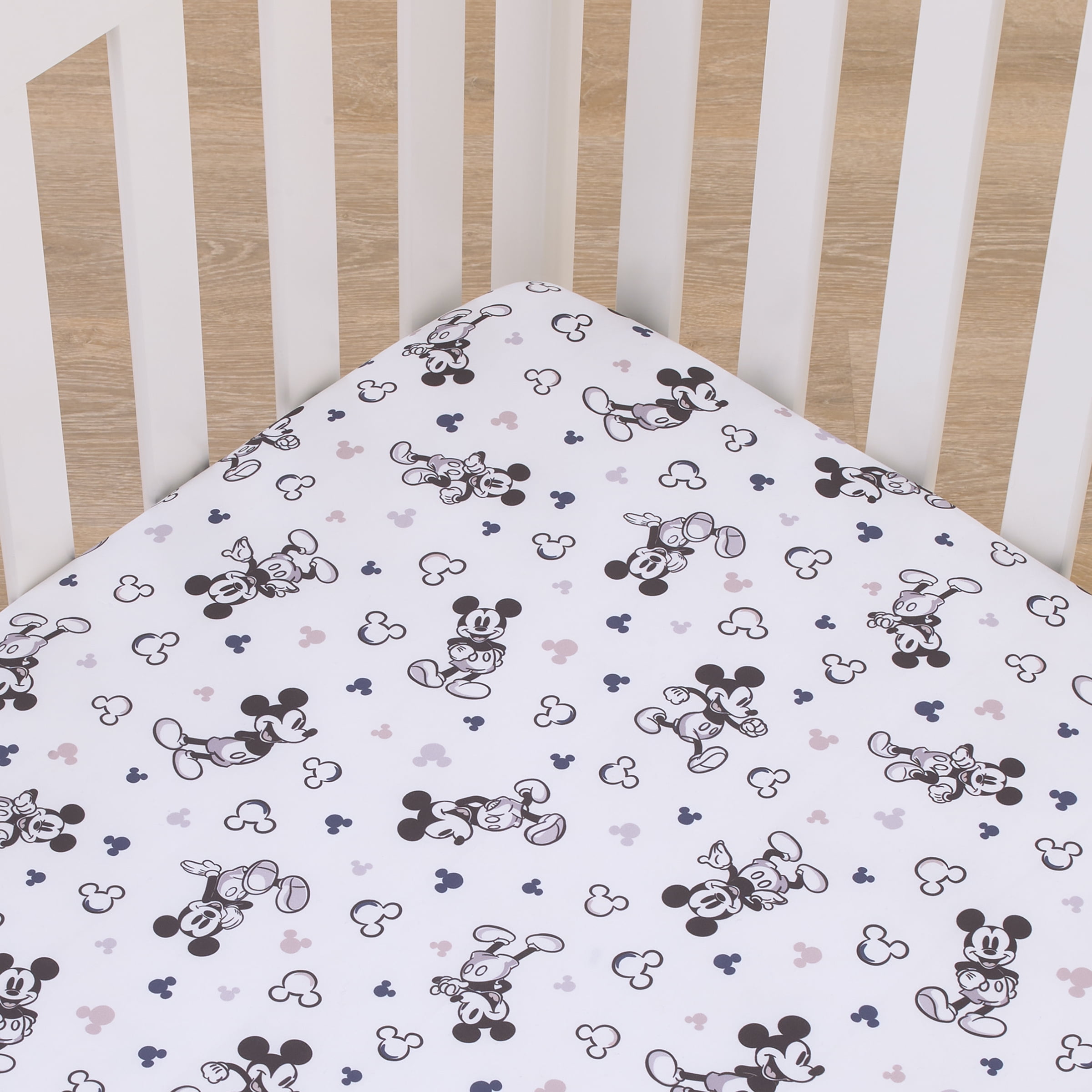 Disney Mickey Mouse Gray, Black, and White Fitted Crib Sheet