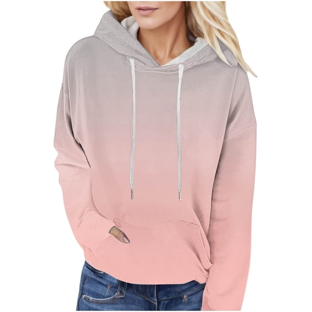 WILLBEST Sudadera de Mujer, Estilo Casual, con Cordones, Estampado Degradado, Manga Larga, Corte Holgado y Bolsillos X-Grande