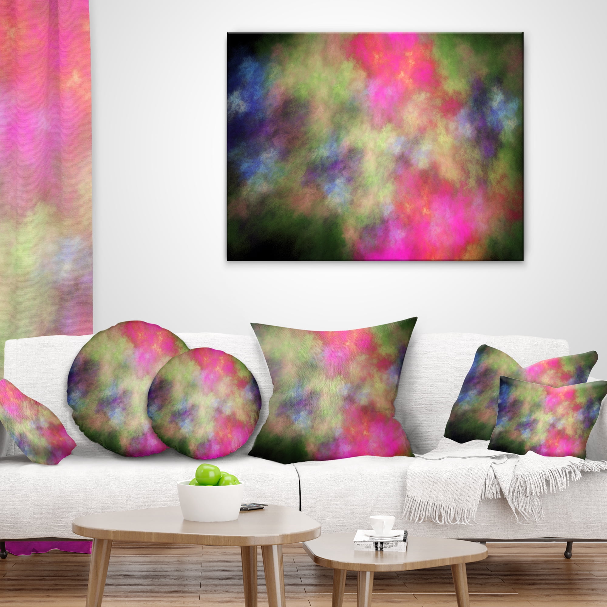 Designart Pink Starry Fractal Sky - Abstract Throw Pillow - 16x16