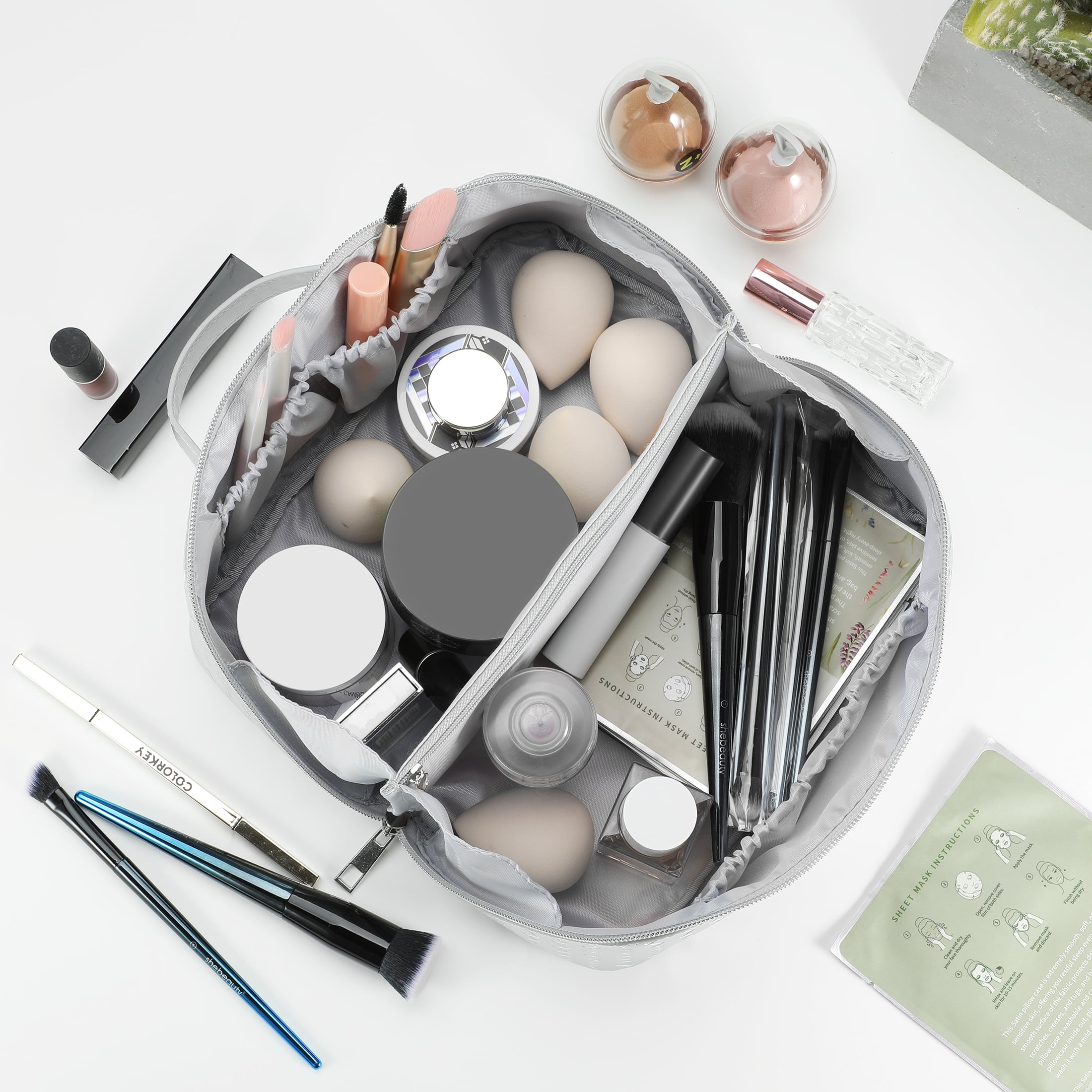 Beauty Gifts Cosmetic Bag, Silver Zipper Makeup Pouch