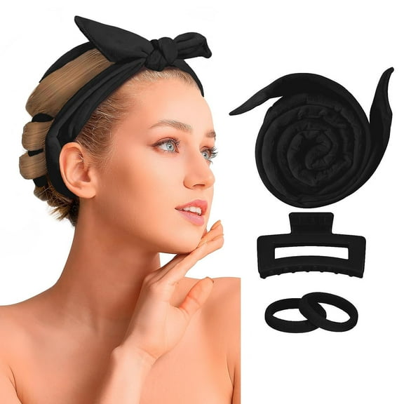 Heatless Curling Rod Headband, Upgraded 60" Extra Long Soft Hair Curlers to Sleep In, No Heat Curls for Girls Long Hair Medium Hair (Black)