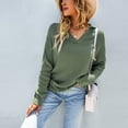 thumbnail image 4 of Women's V-Neck Sweater - Loose & Breathable Thermal Knit Top, Long Sleeve Pullover in Winter Green, Size L, 4 of 7