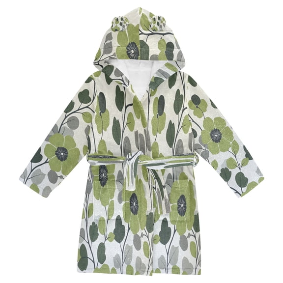 FORMRS Niños Bathrobe Unisex Hooded Robe Soft Plush Pajamas Sleepwear, Size 2-3T, Retro Flower Print