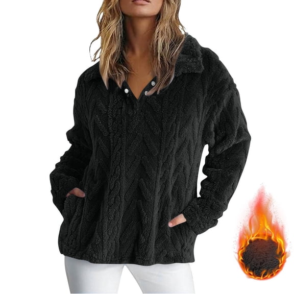 Guieoi Plus Size Jackets Fashion Women's Casual Long Sleeve Stand-up Collar Coral Fleece Blouse Ladies Loose Sweatshirt Winter Tops Black Black*Friday/Cyber*Monday