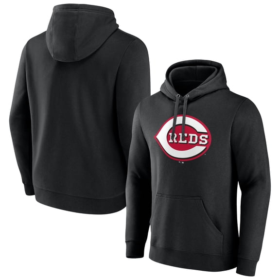 Men's Black Cincinnati Reds Official Logo Fitted Pullover Hoodie