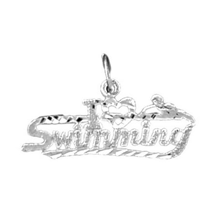 14K White Gold I Love Swimming Pendant - 13 mm