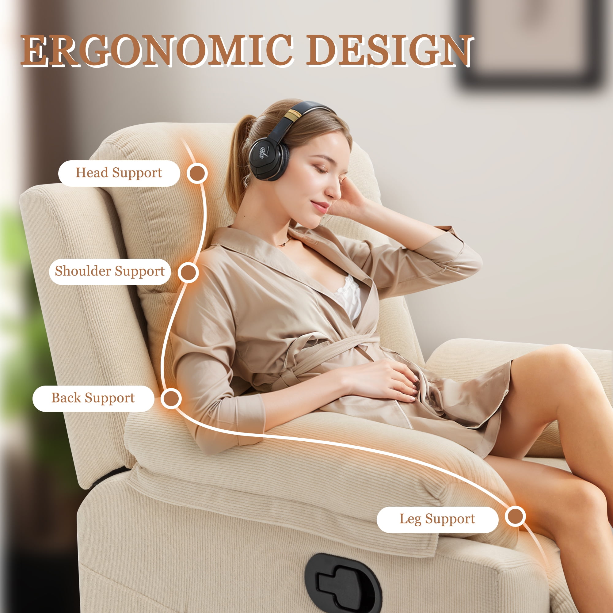 Korser Manual Small Recliner Chair for Small Spaces for Living Room,Corduroy,Beige