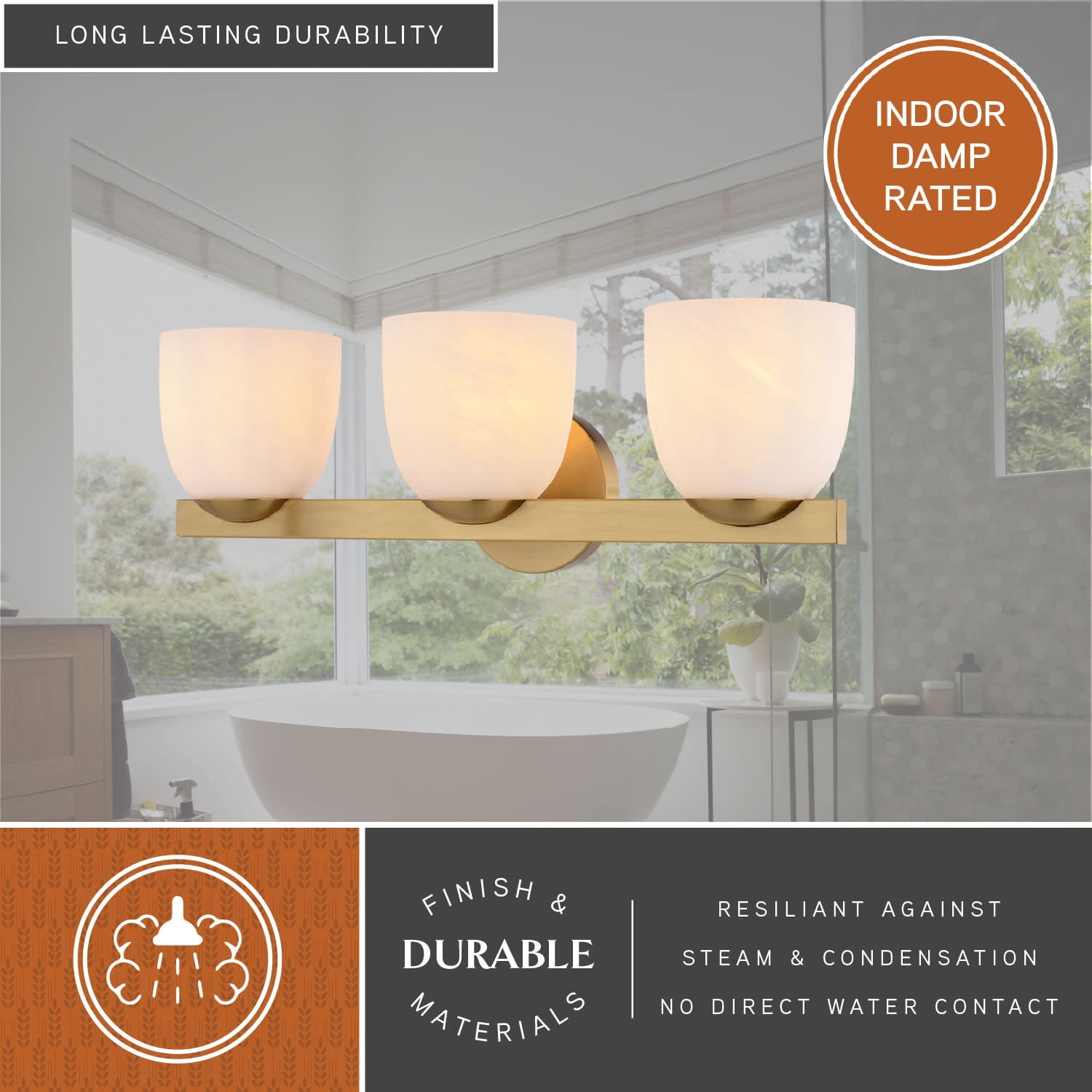 VAXCEL Bosworth 3-Light 22 in. Wide Muted Brass Gold Contemporary Bathroom Vanity Lighting Fixture, Alabaster Glass Shade, Dimmable, Reversible Over the Mirror Mounted Steel Wall Sconce