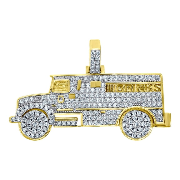 Yellow tone 925 Sterling Silver Mens Round Cubic Zirconia Armored Vehicle Cluster Charm Pendant Necklace for Men