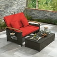 thumbnail image 3 of Costway Patio Rattan Daybed Set with Cushioned Loveseat & Storage Ottoman for Porch Red, 3 of 10
