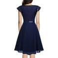 thumbnail image 4 of Hvot&aat Women's Elegant Floral Lace Cocktail Dresses with Satin Belt Cap Sleeve V Neck Mesk Patchwork A-Line Party Swing Dress, 4 of 4