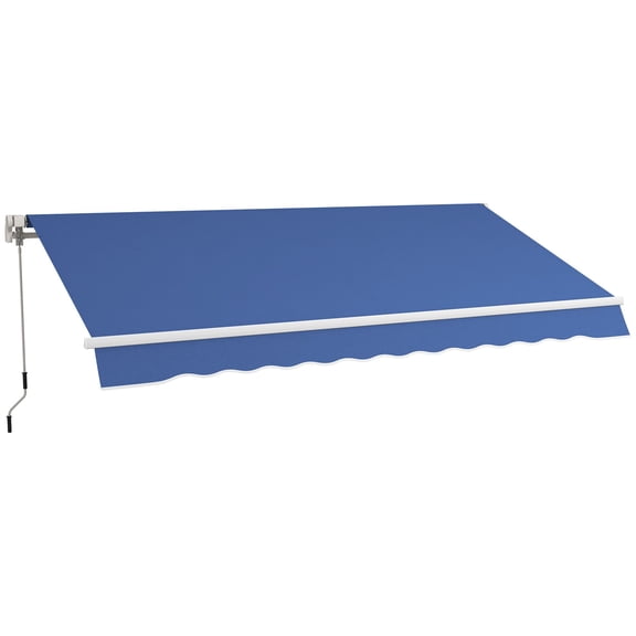 10 ft x 12 ft Retractable Patio Awning, Outdoor Canopy Sun Shelter with Adjustable Height, Manual Operation, Water-Resistant Dark Blue Fabric