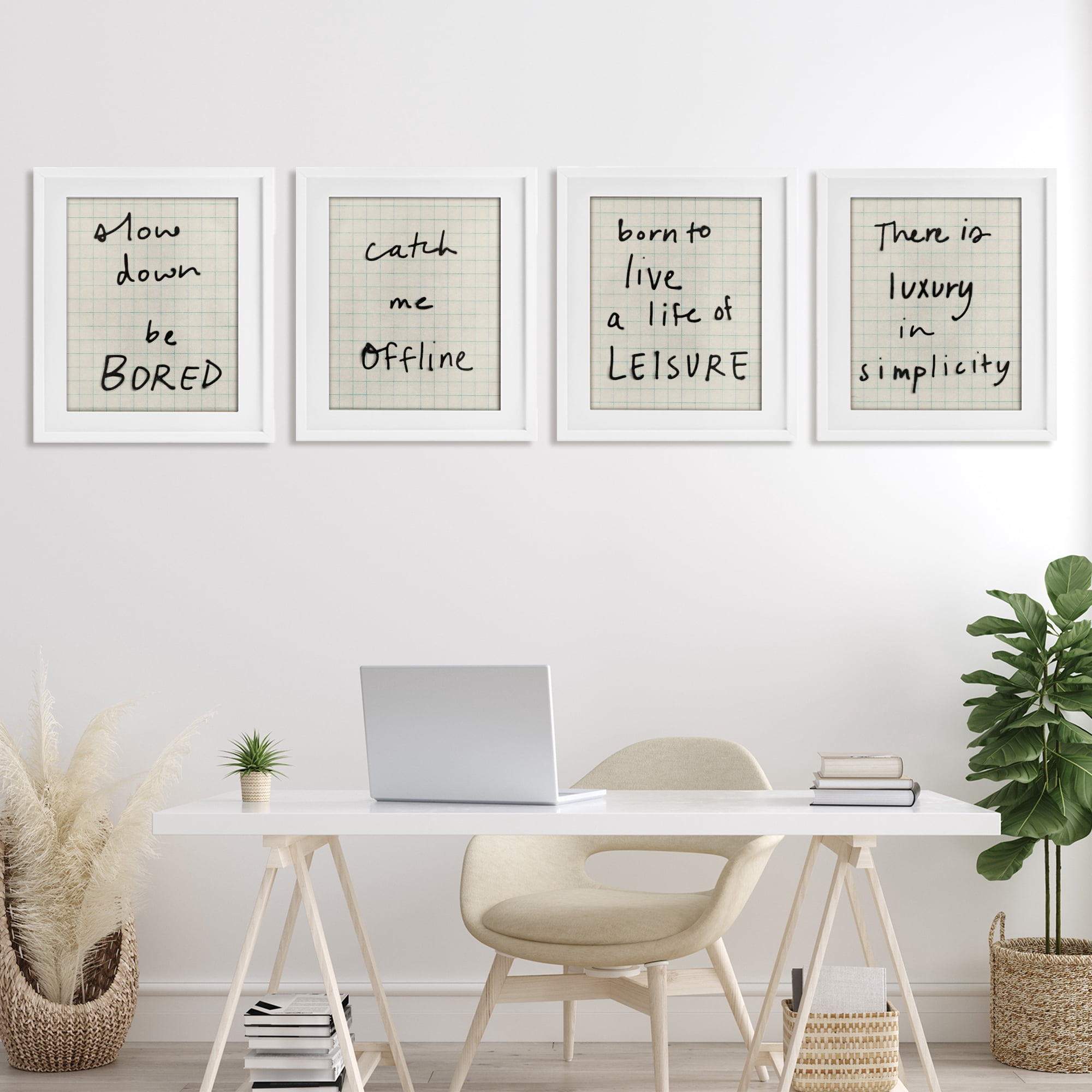 Stupell Industries Bored Scrawl Sayings 4 Piece White Framed Print Under Glass Set, design by Victoria Barnes