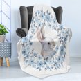 thumbnail image 4 of Watercolor Flower Soft Flannel Fleece Throw Blanket, Bunny Rabbit Portrait in Floral Wreath Illustration Country Style, Cozy Plush for Indoor and Outdoor Use, 60" x 80", Blue Grey White, by Ambesonne, 4 of 5