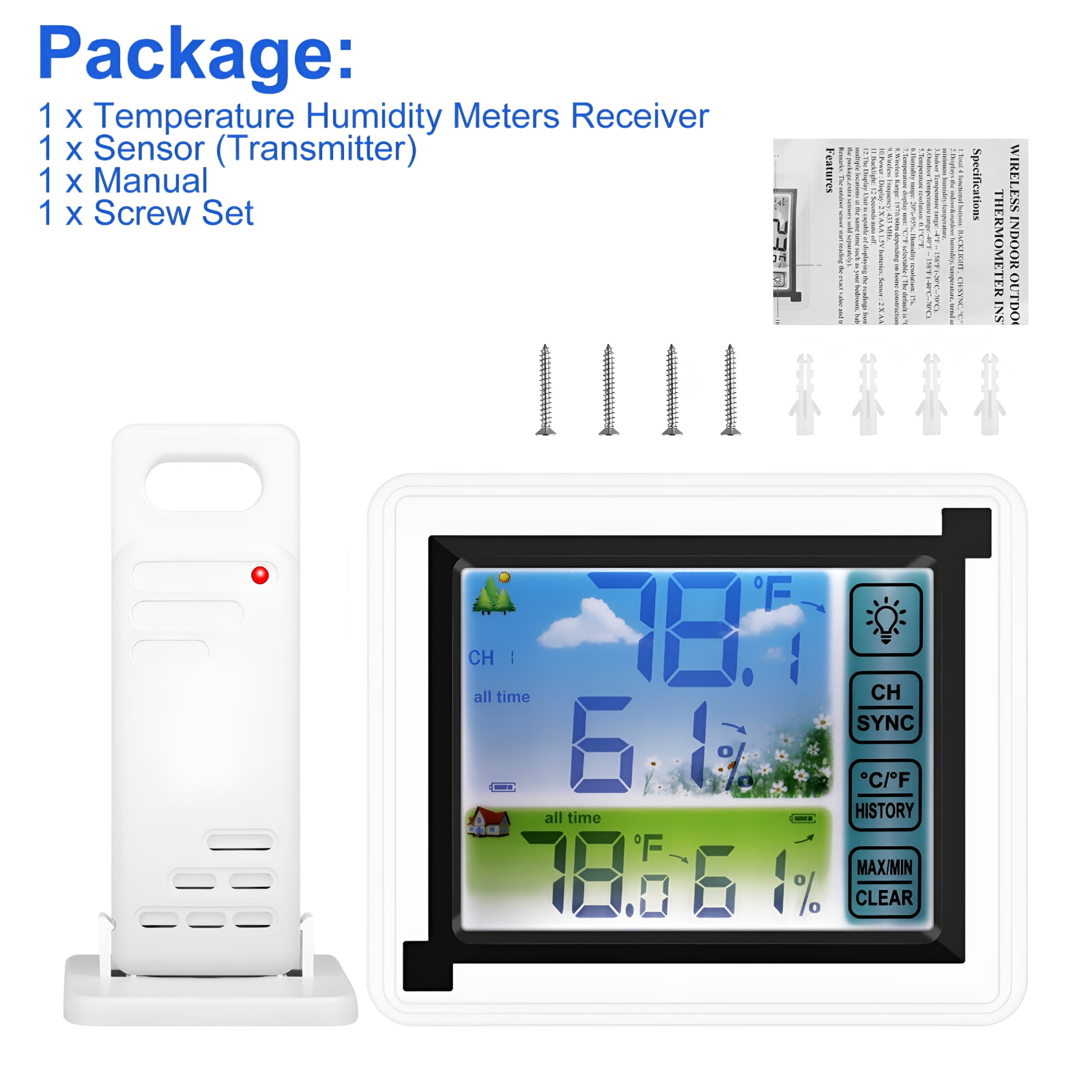 GJX 2026 New Indoor Outdoor Thermometer for Home,Office,Garden,Patio Lcd Wireless Digital Thermometer with Transmitter