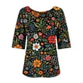 thumbnail image 6 of Endives Women's Shirts Elegant Retro Art Print V Neck Loose Mid Length Sleeve Womens Top Blouse, 6 of 6
