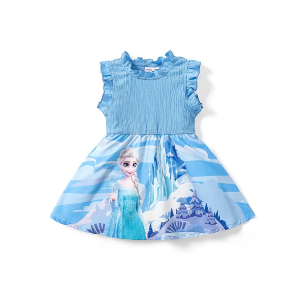 Vestido para Niña Pequeña Disney Frozen Elsa Azul Claro con Volantes 4-5 Años