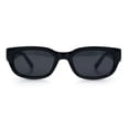 thumbnail image 3 of Mod Fashion Bevel Oval Rectangle Subtle Horn Rim Plastic Sunglasses All Black, 3 of 8