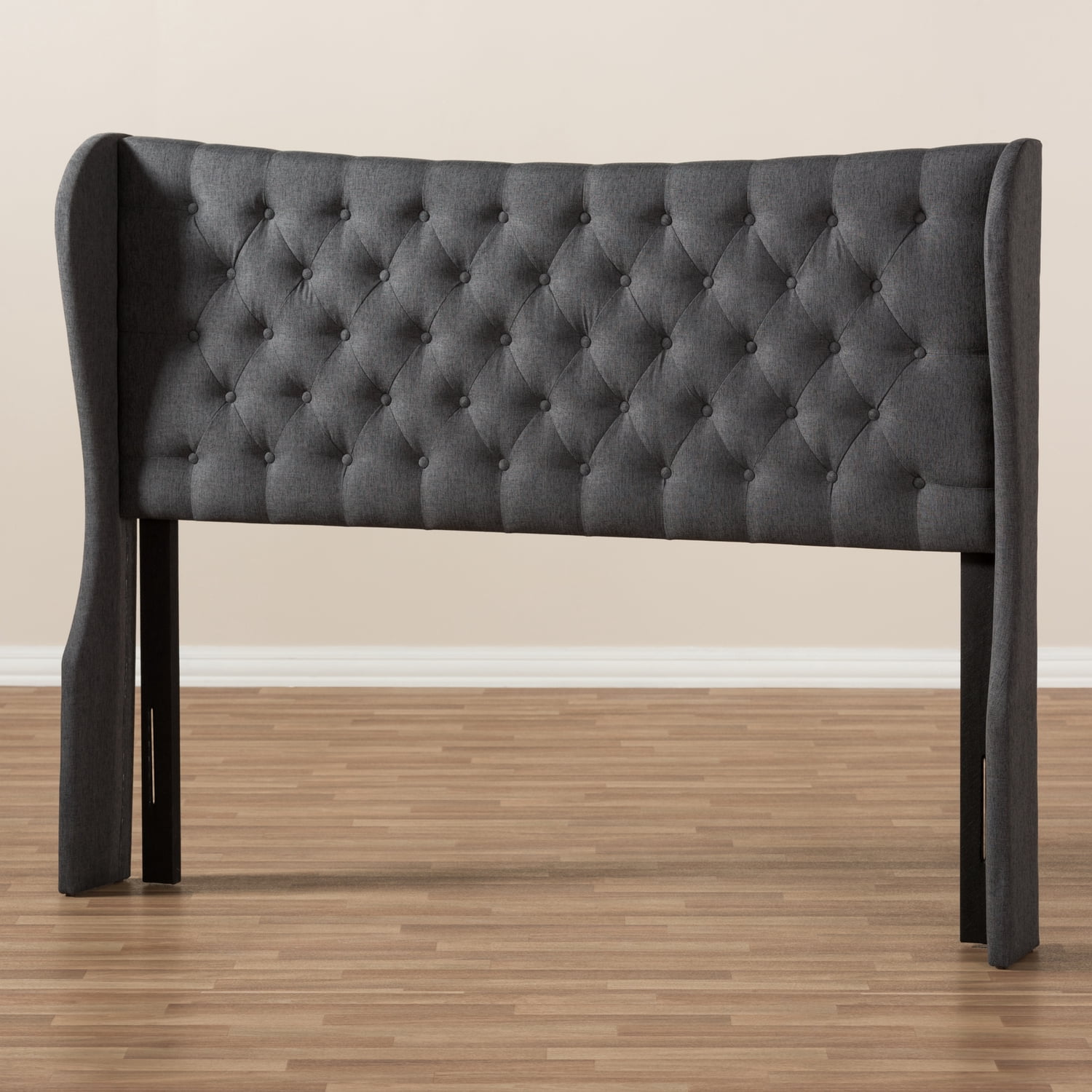 Baxton Studio Cadence Modern and Contemporary Dark Grey Fabric Button-Tufted King Size Winged Headboard,Wholesale