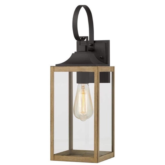 Home Decorators Havenridge 19 in. 1-Light Matte Black  Wood Outdoor Wall Sconce