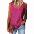 thumbnail image 2 of Womens Summer Fashion Sequin Tops Scoop Neck Sequin Sparkle Shimmer Sleeveless Tanks Tops Blouses,Hot Pink S, 2 of 6