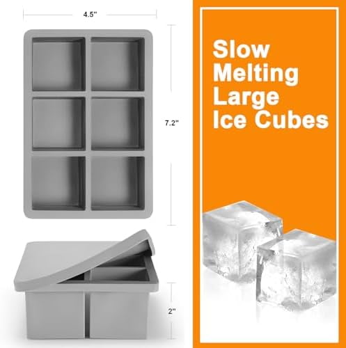 Silicone Large Ice Cube Trays with Lid Pack of 4, Stackable Big Square Ice Cube freezer Molds for Whiskey Cocktails Bourbon Soups Frozen Treats