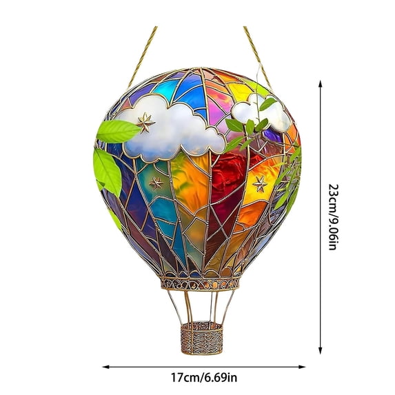 Solar Powered Hot Air Balloon Hanging Ornament with Realistic Flickering Flame Effect for Outdoor Garden Patio and Yard Decoration