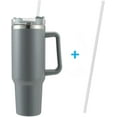 thumbnail image 2 of Gobelet 40 oz avec Poignée et Paille, Tasse Isolée à Double Paroi Réutilisable en Acier Inoxydable avec Couvercle et Paille Tasse de Voyage Tasses à Café, s'Adapte au Porte-Gobelet de Voiture, Cadeaux pour Femmes & Hommes Gris, 2 of 5