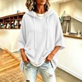 thumbnail image 5 of Inverlee Waffle Knit Short Sleeve Hoodies for Women Oversized Drop Shoulder Pullovers Pockets Solid Loose Casual Hooded Tops White S-XXL, 5 of 7