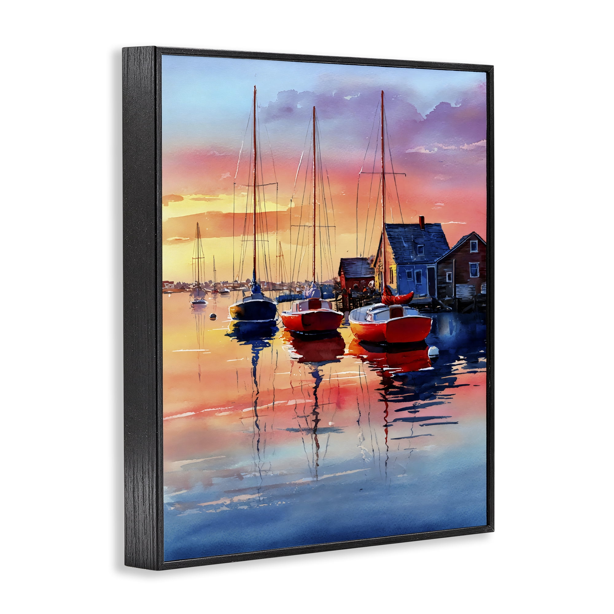 Stupell Industries Vivid Sunset at Docks Black Framed Giclee Art, design by Franklyn Gregory
