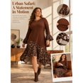 thumbnail image 5 of Mengpipi Women’s Plus Size Dresses Fall Spring Long Sleeve Crew Neck Loose Fit Color Block Leopard Print Asymmetric Hem Casual Maxi Dress 1X-5X, 5 of 9