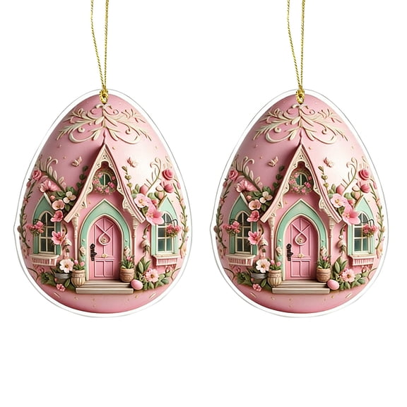 Cinvoph 2pcs Easter Egg Ornaments, Spring Mini Tree Hanging Decorations, Outdoor & Indoor Easter Home Decor 2.5x3 in