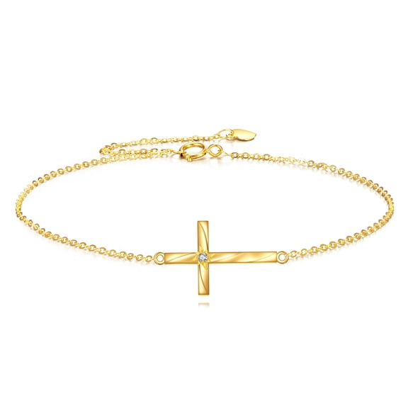 14K Real Gold Cross Bracelet for Women Solid Yellow Gold Religious Bracelet Faith Jewelry Gifts for Wife Mom