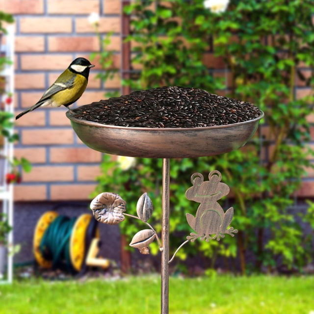 Cuenco para baño de pájaros, estilo vintage, regalo, bebedero para pájaros, comedero para pájaros con estaca de jardín para patio exterior, cerca de