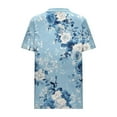 thumbnail image 6 of JTZGDY Womens T Shirts Short Sleeve Tops Boho Floral Printed Casual Pleated Front Tunic Blouses Flowy Dressy Crew Neck Summer Outfits Light Blue#03 L, 6 of 7