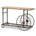 thumbnail image 2 of Baxton Studio Natural Finished Wood and Black Finished Metal Wheeled Table, 2 of 8