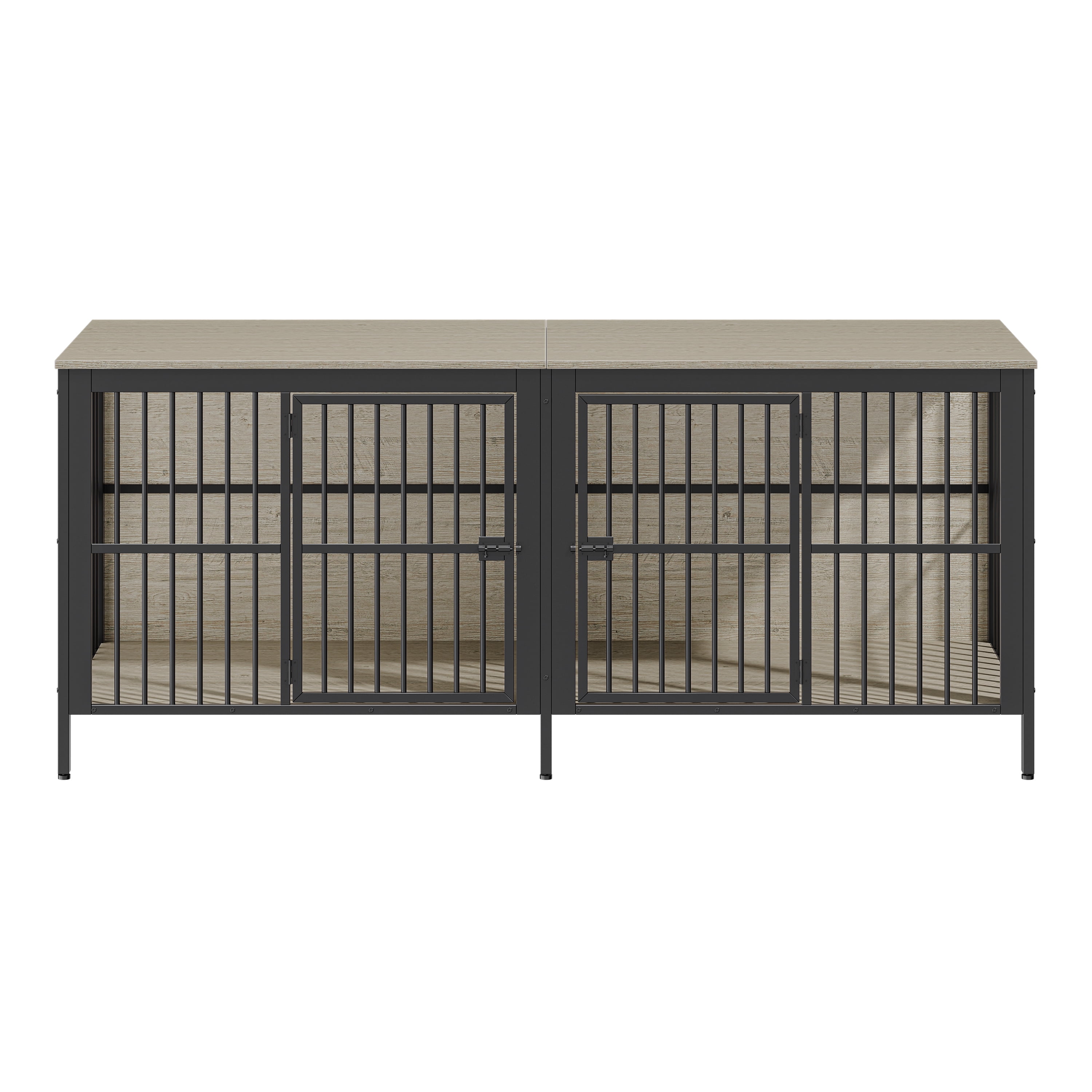 80" Dog Crate End Table, Heavy Duty 2-Door Indoor Pet Kennel, Dog House Furniture as TV Stand or Side Table for Living Room, Large & Medium Dogs, Grey
