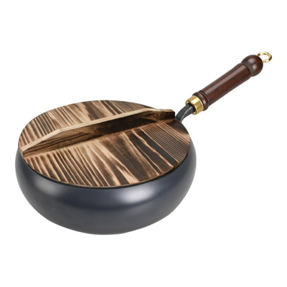 CarpNettore Iron Wok Wok Pan 11'' Multifunctional Cooking Pot with Wood Handle for Induction