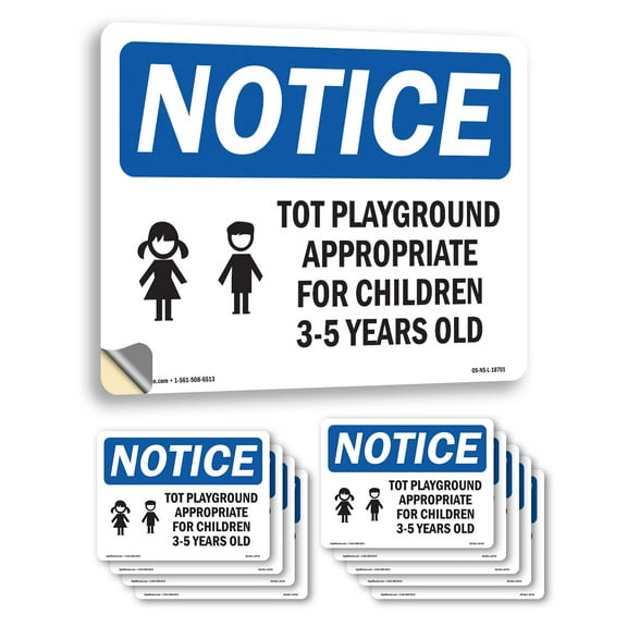 Tot Playground Appropriate For With Symbol OSHA Notice Vinyl Decal Label 7 Inch x 5 Inch - 10 Pack