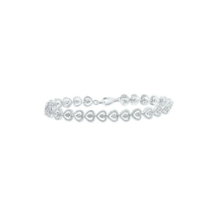 Sterling Silver Womens Round Diamond Heart Bracelet 1/10 Cttw