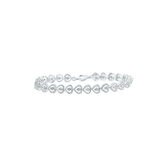 Sterling Silver Womens Round Diamond Heart Bracelet 1/10 Cttw